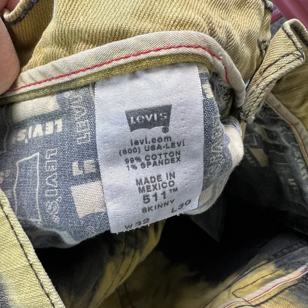 Levi's 511 Skinny Jeans W32 L30 Yellow Black Bleach Tie‎ Dye Grunge Punk Street